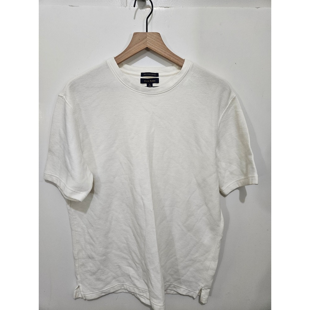 Club Room Mens White 100% Pima Cotton Ribbed Short Sleeve Crewneck Shirt Size M